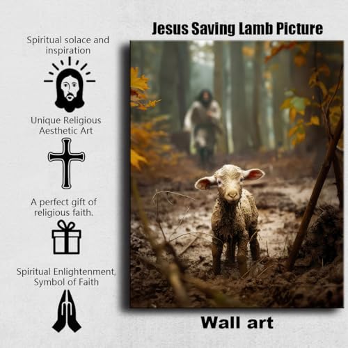 Ploceiny Religious wall decor for prayer room Christian wall art for Christmas decorations indoor Jesus and Lamb canvas wall prints Jesus Running After Lost Lamb Picture for home decor Baptism gifts for boys-girl serenity prayer wall art Christian gifts for Women,christians,pastor,teachers,Mother's A-333 - Image 3