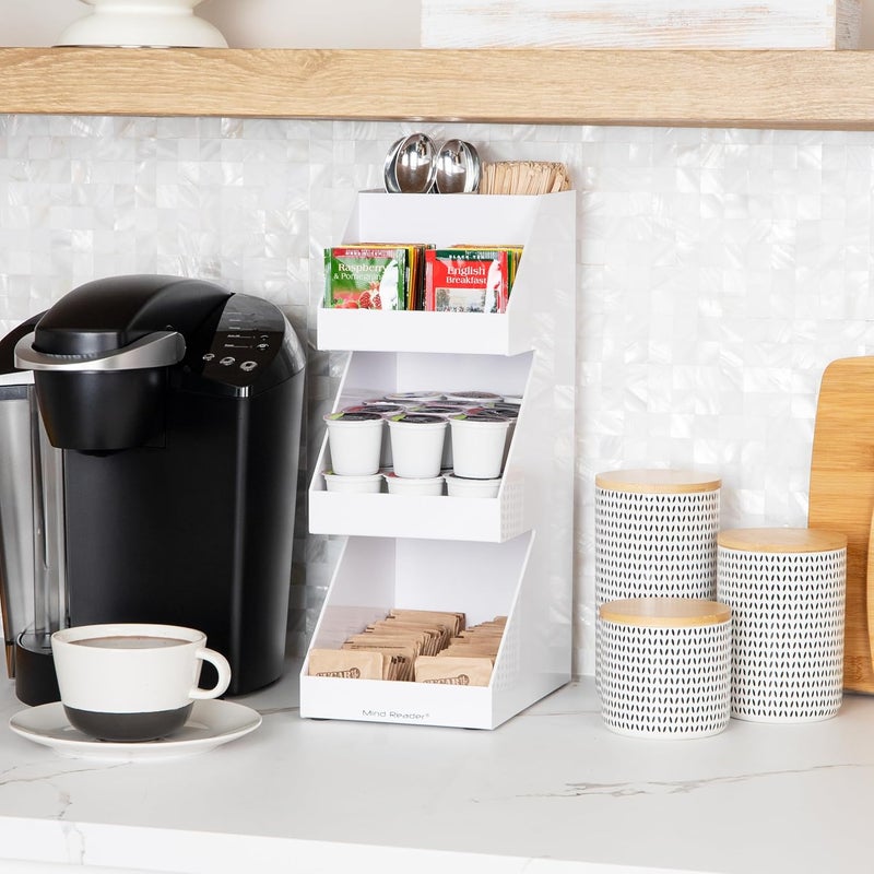 Mind Reader Coffee Tea Utensil and Condiment Station, Countertop Organizer, Coffee Bar, Kitchen, 6"L x 9"W x 16"H, White - Image 1