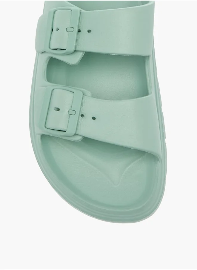 Celeste Womens Buckle Accent Slide Slippers With Slip-On Closure