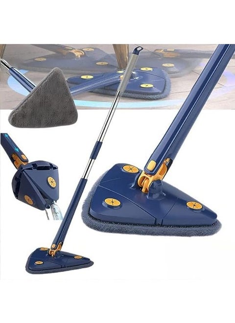 360 Degree Rotating Extendable Cleaning Mop, Manual Triangle Mop Quick Dry Automatic Water Squeezing Mop for Floor, Ceiling, Wall (Blue)