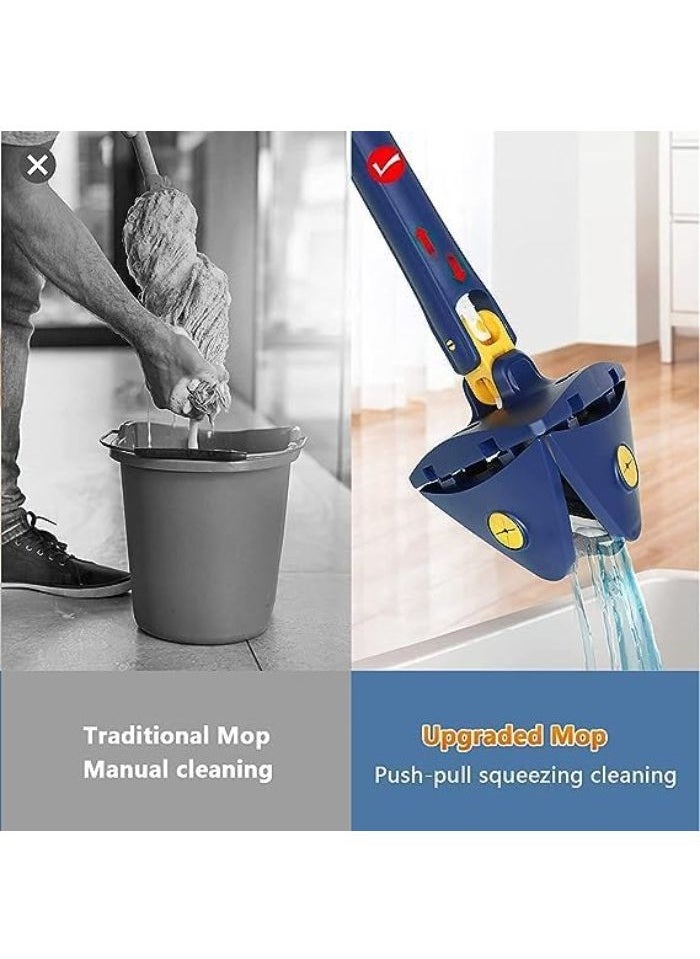 360 Degree Rotating Extendable Cleaning Mop, Manual Triangle Mop Quick Dry Automatic Water Squeezing Mop for Floor, Ceiling, Wall (Blue)