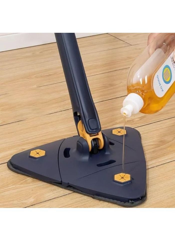 360 Degree Rotating Extendable Cleaning Mop, Manual Triangle Mop Quick Dry Automatic Water Squeezing Mop for Floor, Ceiling, Wall (Blue)