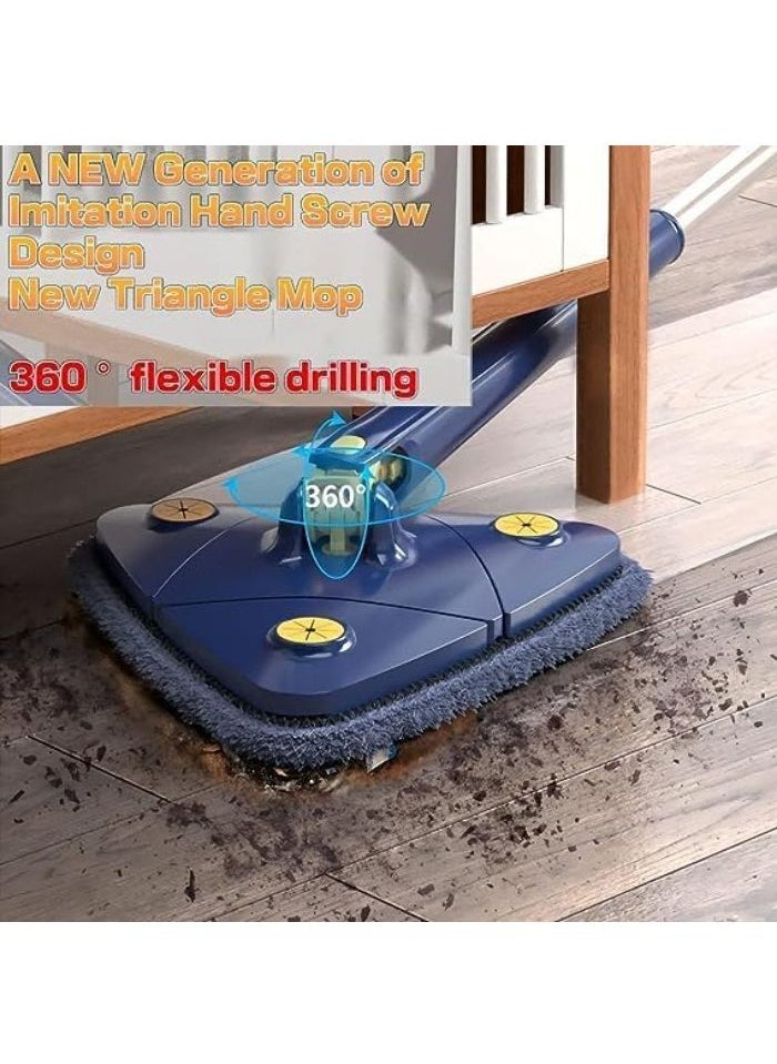360 Degree Rotating Extendable Cleaning Mop, Manual Triangle Mop Quick Dry Automatic Water Squeezing Mop for Floor, Ceiling, Wall (Blue)