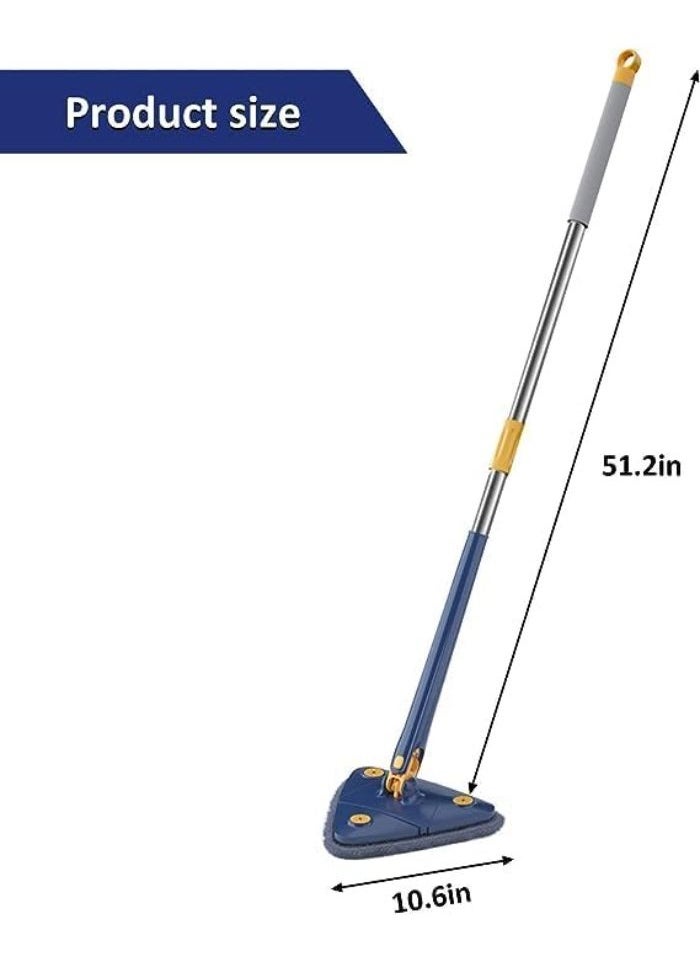 360 Degree Rotating Extendable Cleaning Mop, Manual Triangle Mop Quick Dry Automatic Water Squeezing Mop for Floor, Ceiling, Wall (Blue)