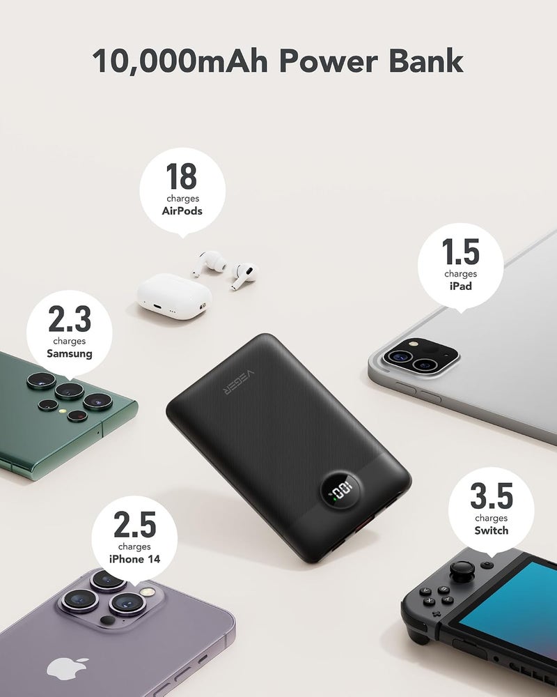 VEGER Mini Portable Charger 10000mAh Power Bank with Built in Cables, PD12W Fast Charging Compact USB C Battery Pack with Digital Display Compatible for iPhone, Android Phone - Image 5