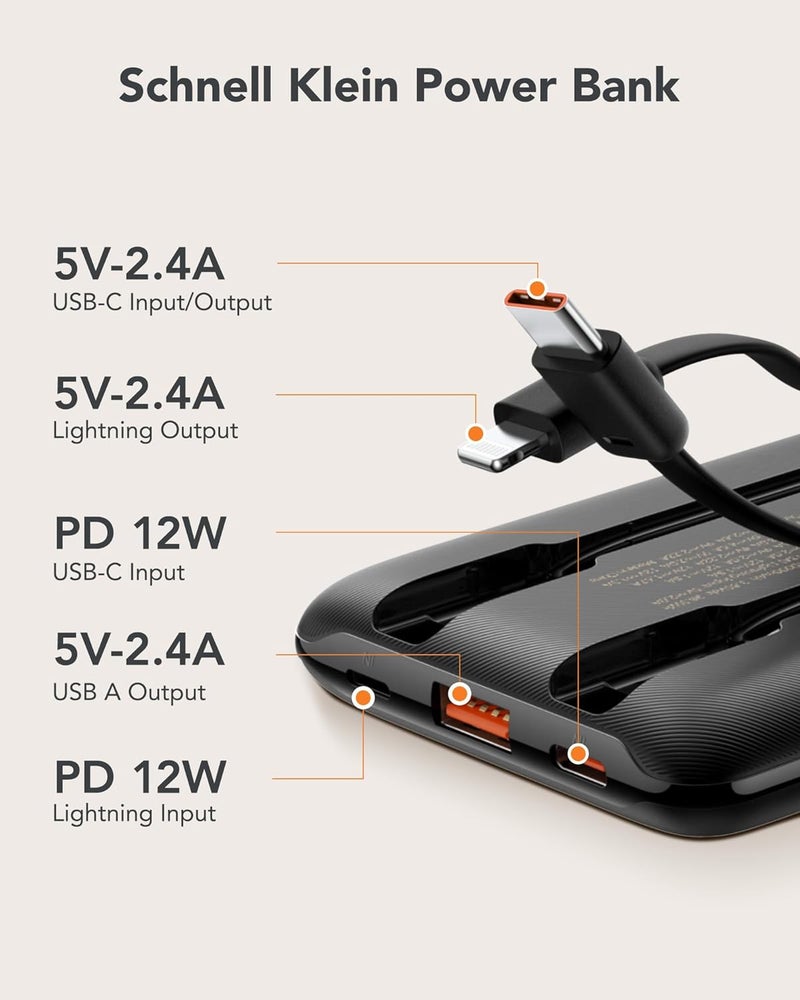 VEGER Mini Portable Charger 10000mAh Power Bank with Built in Cables, PD12W Fast Charging Compact USB C Battery Pack with Digital Display Compatible for iPhone, Android Phone - Image 2