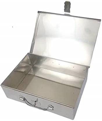 GinoSet® Stainless Steel Storage Boxes,Cash Peti, Pooja Peti,Organizer, Vanity Box, Safe Locker Box 12 inch Storage Box With Handel (Steel) W-12, H-3", L-9" Cash Box - Image 2