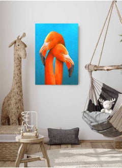 LOWHA Framed Canvas Wall Art Stretched Over Wooden Frame, lovely Flamingos Couple Painting, For Home, Living Room, Office Decor  - Image 1
