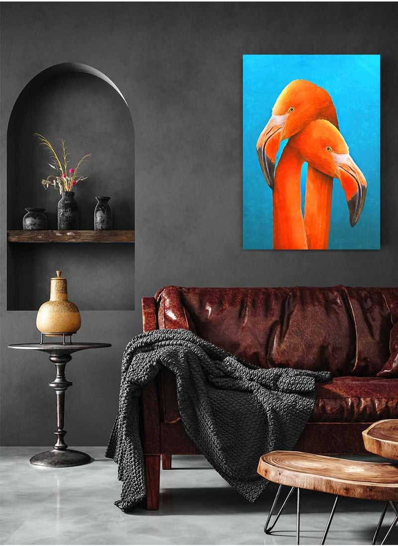 LOWHA Framed Canvas Wall Art Stretched Over Wooden Frame, lovely Flamingos Couple Painting, For Home, Living Room, Office Decor  - Image 3