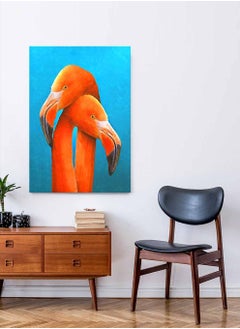 LOWHA Framed Canvas Wall Art Stretched Over Wooden Frame, lovely Flamingos Couple Painting, For Home, Living Room, Office Decor  - Image 2