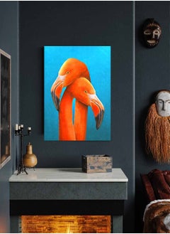 LOWHA Framed Canvas Wall Art Stretched Over Wooden Frame, lovely Flamingos Couple Painting, For Home, Living Room, Office Decor  - Image 4