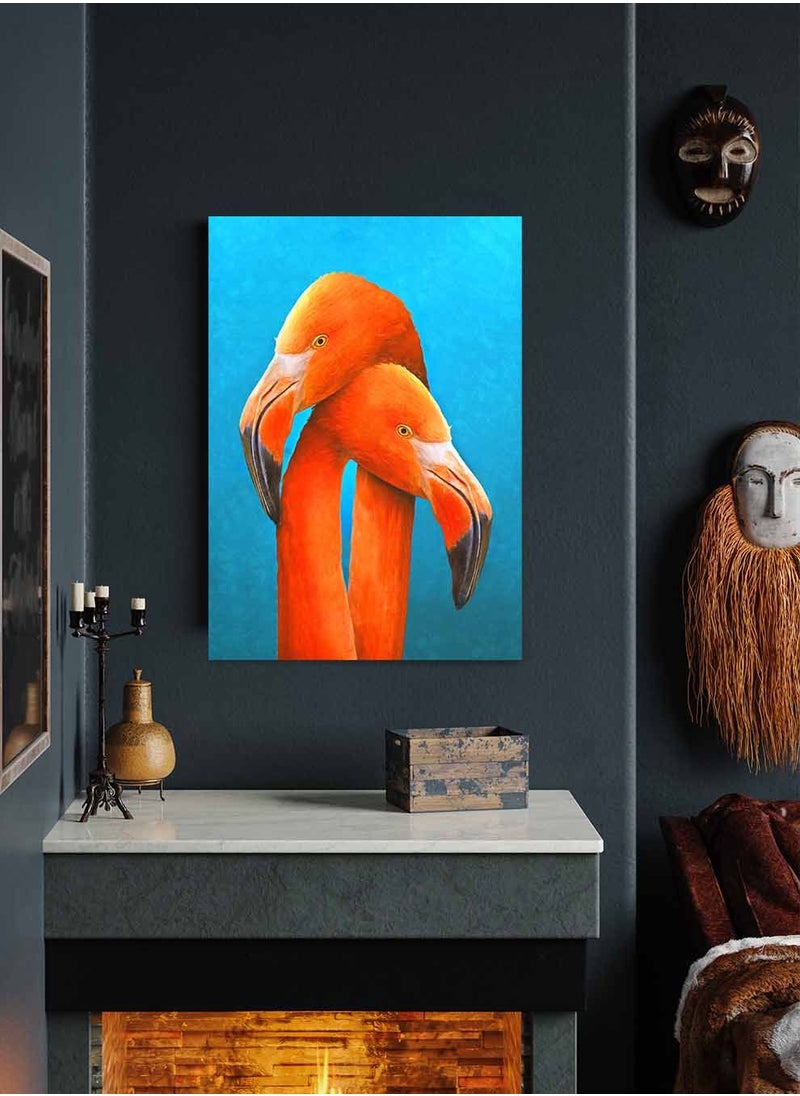 LOWHA Framed Canvas Wall Art Stretched Over Wooden Frame, lovely Flamingos Couple Painting, For Home, Living Room, Office Decor  - Image 4
