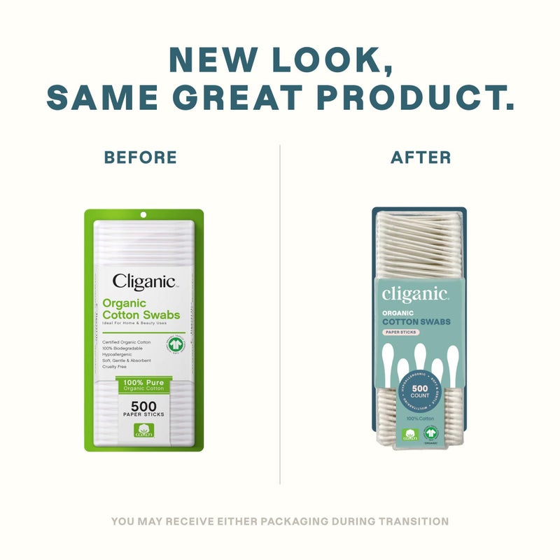 Cliganic Cliganic Organic Cotton Swabs, 500 Count - 100% Pure Natural Cotton, Chlorine-Free Hypoallergenic, Soft, Gentle & Absorbent Buds - Image 1