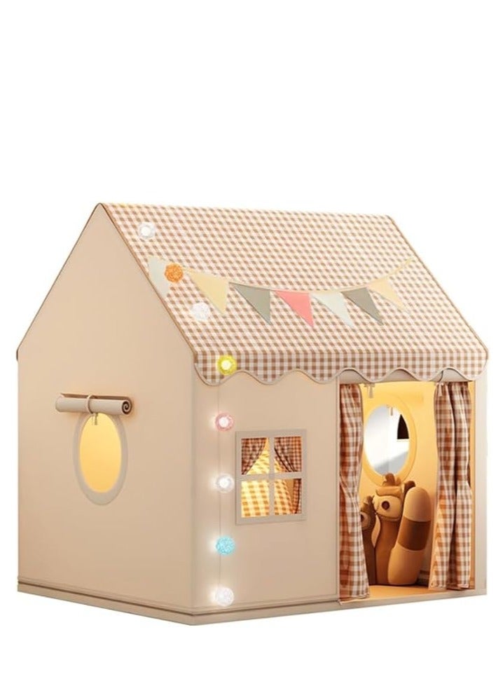 DURKU Large Kids Tent House Indoor Outdoor, Detachable Flags - Large Kids Tent, Toddler Playhouse Castle for Girls Boys (Khaki) - Image 1