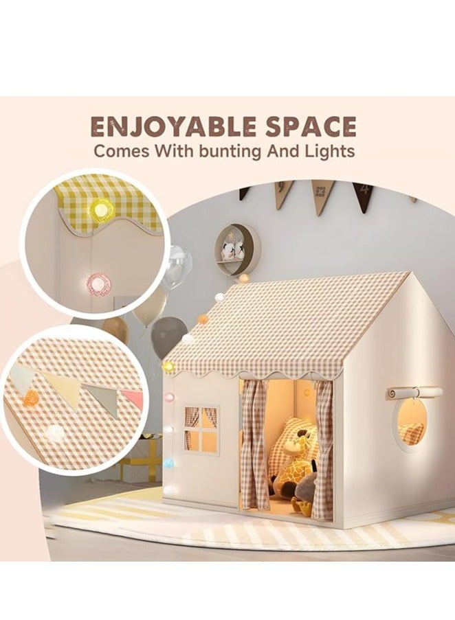 DURKU Large Kids Tent House Indoor Outdoor, Detachable Flags - Large Kids Tent, Toddler Playhouse Castle for Girls Boys (Khaki) - Image 2