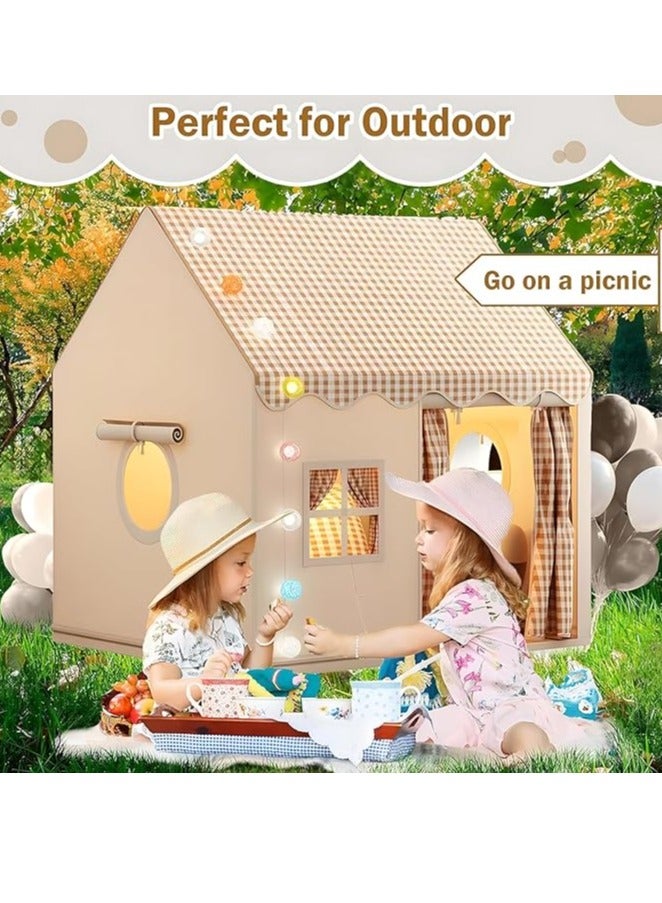 DURKU Large Kids Tent House Indoor Outdoor, Detachable Flags - Large Kids Tent, Toddler Playhouse Castle for Girls Boys (Khaki) - Image 5