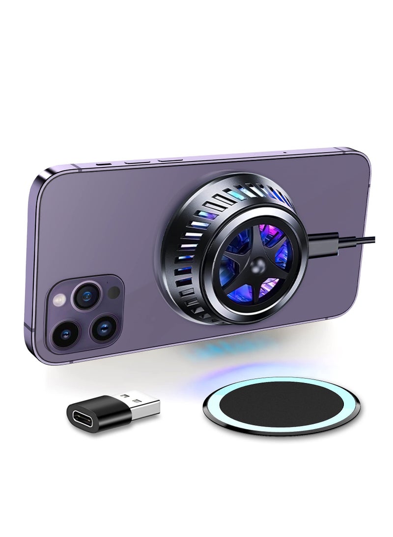 Phone Cooler for Gaming Magnetic Wireless Charger, Cellphone Radiator Wireless Charger with Fan, Phone Cooler Fan with RGB Lights Compatible - Image 1