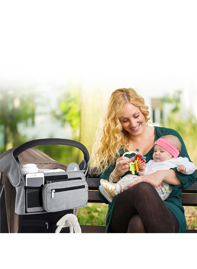 Universal Stroller Bag, Baby Stroller Accessories Storage Organizer with 2 Insulated Cup Holders Detachable Phone Bag & Shoulder Strap for Milk Bottle Diaper Mobile Phone & Snacks (Grey)  - Image 3