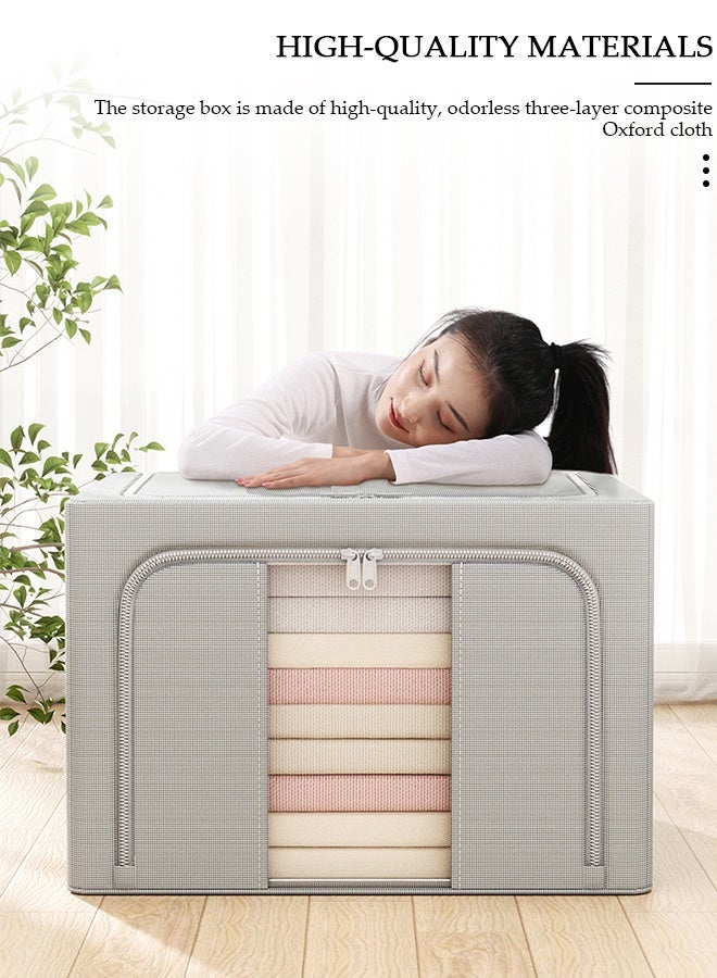 DUNISO 2 Pack Closet Storage Box with Metal Frame, Stackable Flodable Closet Container Organizer with Lids Handle Double & Zippers, Large Capacity Wardrobe Clothes Storage Box with Clear Window for Blanket, Bedding, Clothes, Comforter - Image 5