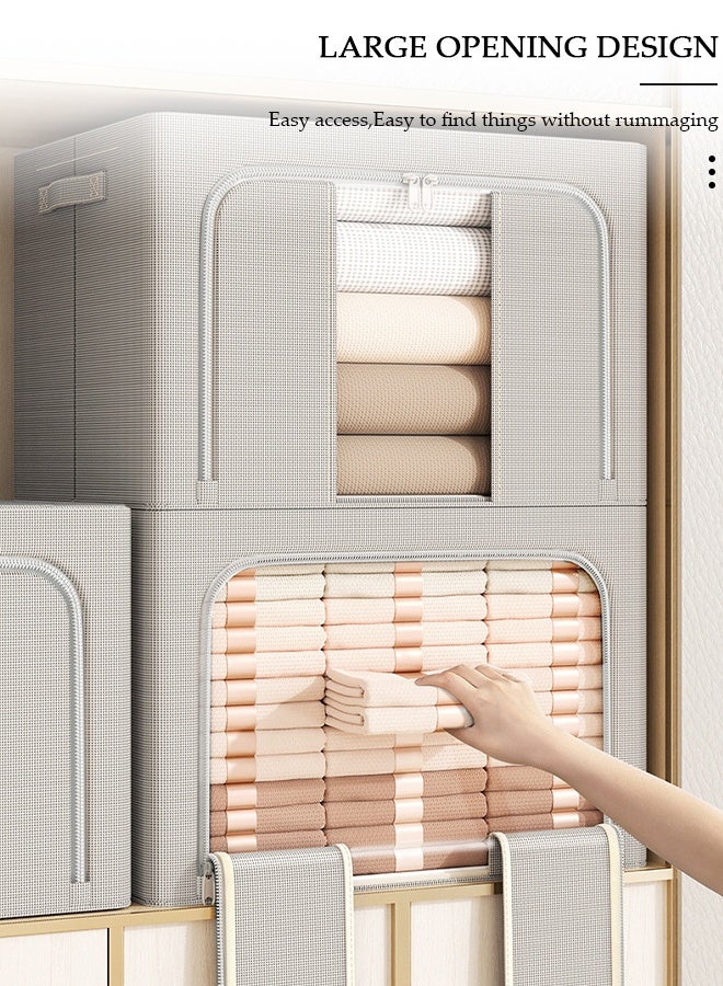 DUNISO 2 Pack Closet Storage Box with Metal Frame, Stackable Flodable Closet Container Organizer with Lids Handle Double & Zippers, Large Capacity Wardrobe Clothes Storage Box with Clear Window for Blanket, Bedding, Clothes, Comforter - Image 4