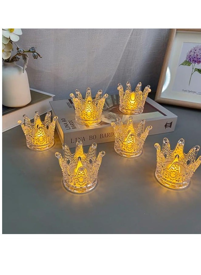 Generic 6Pcs Gold Crown Shape Candle, Clear Led Flameless Electronic Candle, Crystal Crown Shape Candlestick, Gold Crown Office, Home, Party  - Image 1