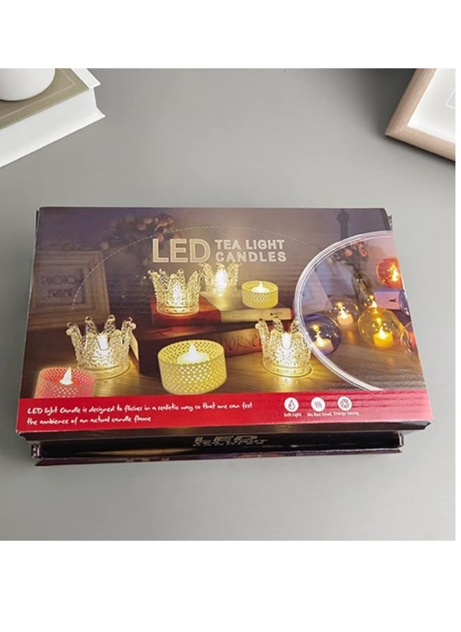 Generic 6Pcs Gold Crown Shape Candle, Clear Led Flameless Electronic Candle, Crystal Crown Shape Candlestick, Gold Crown Office, Home, Party  - Image 2