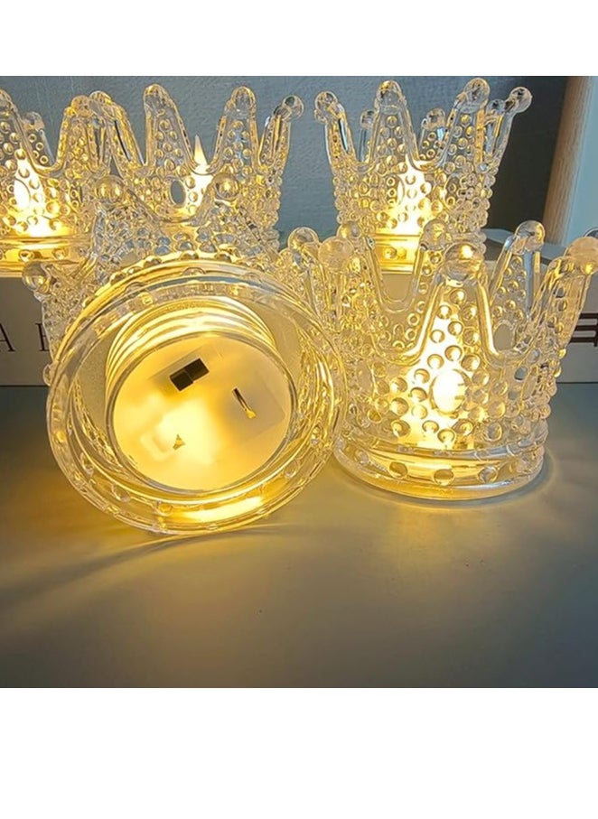 Generic 6Pcs Gold Crown Shape Candle, Clear Led Flameless Electronic Candle, Crystal Crown Shape Candlestick, Gold Crown Office, Home, Party  - Image 4
