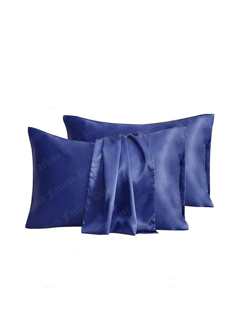 Handmade - Fashion Decor Hub Satin Pillow Case 300 TC Pillow Covers Soft and Comfortable Satin Pillow Cover Pillowcase Silky for Hair and Skin Bedroom Decor 2 PC Navy Blue, Queen (20x30 Inch) - Image 1