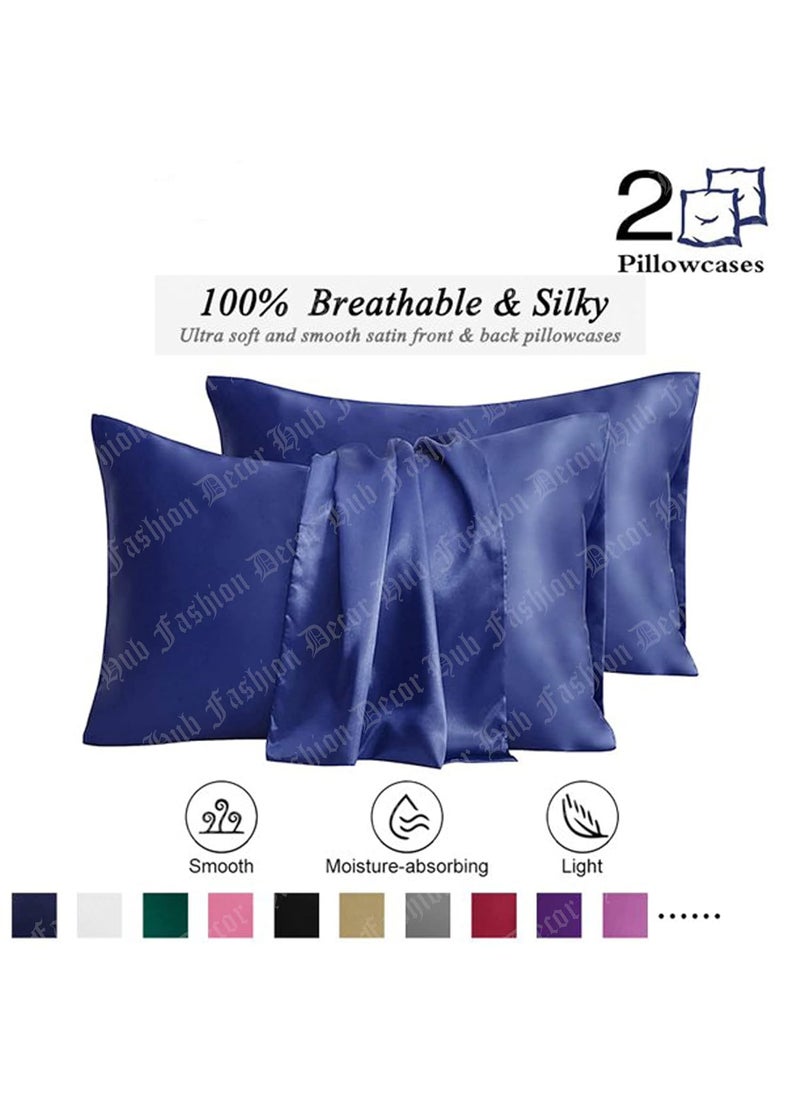 Handmade - Fashion Decor Hub Satin Pillow Case 300 TC Pillow Covers Soft and Comfortable Satin Pillow Cover Pillowcase Silky for Hair and Skin Bedroom Decor 2 PC Navy Blue, Queen (20x30 Inch) - Image 1