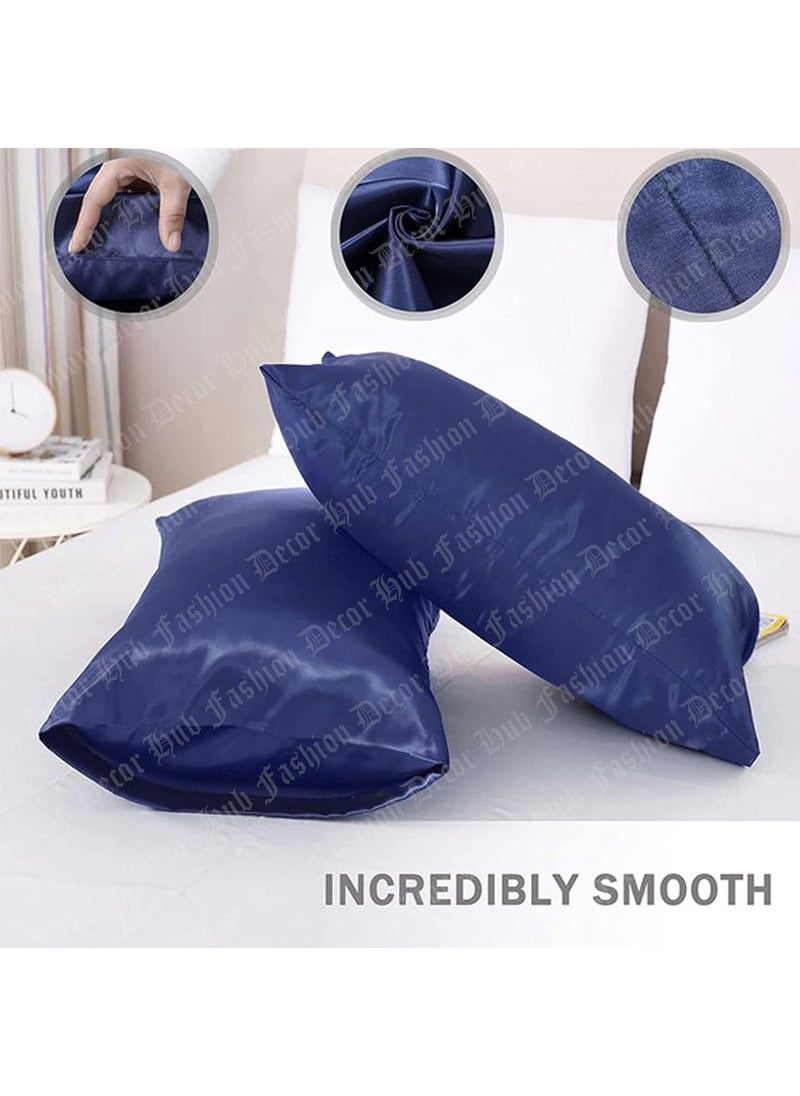 Handmade - Fashion Decor Hub Satin Pillow Case 300 TC Pillow Covers Soft and Comfortable Satin Pillow Cover Pillowcase Silky for Hair and Skin Bedroom Decor 2 PC Navy Blue, Queen (20x30 Inch) - Image 1