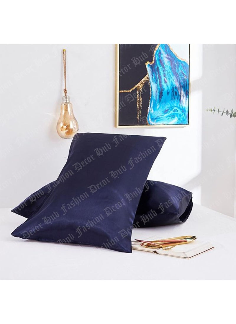 Handmade - Fashion Decor Hub Satin Pillow Case 300 TC Pillow Covers Soft and Comfortable Satin Pillow Cover Pillowcase Silky for Hair and Skin Bedroom Decor 2 PC Navy Blue, Queen (20x30 Inch) - Image 1