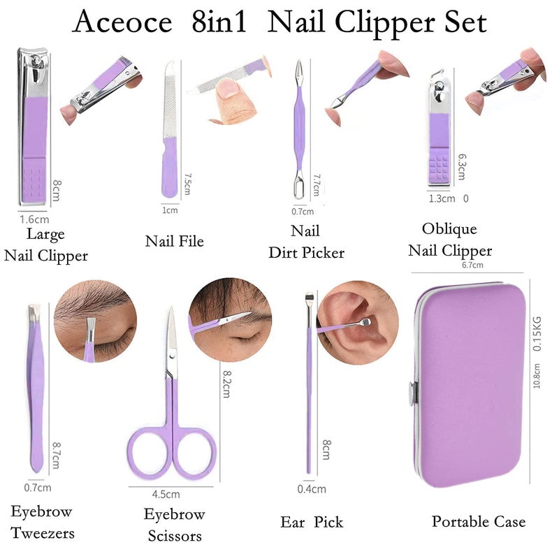 Aceoce Manicure Set Women's Nail Clipper Set Nail Kit with Travel Case - Purple, Stainless Steel, Compact, Curved Edge, Perfect for Travel & Everyday Use - Image 2