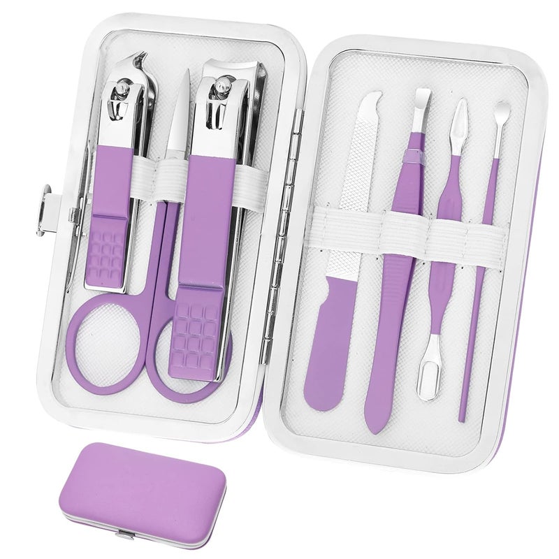 Aceoce Manicure Set Women's Nail Clipper Set Nail Kit with Travel Case - Purple, Stainless Steel, Compact, Curved Edge, Perfect for Travel & Everyday Use - Image 1