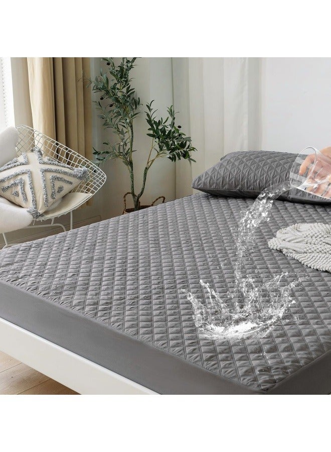 GGEROU Mattress Protector, Waterproof Mattress Pad Protector, Elastic Fitted Mattress Protector, Machine Washable Mattress Topper Grey, 220*200cm - Image 1