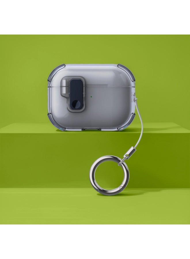 AirPods Pro 3 2025 Cover Case with Lock, Drop-proof and Shockproof Protective Case Cover with Keychain for Apple AirPods Pro 3 for Women Men, Transparent Black - Image 1