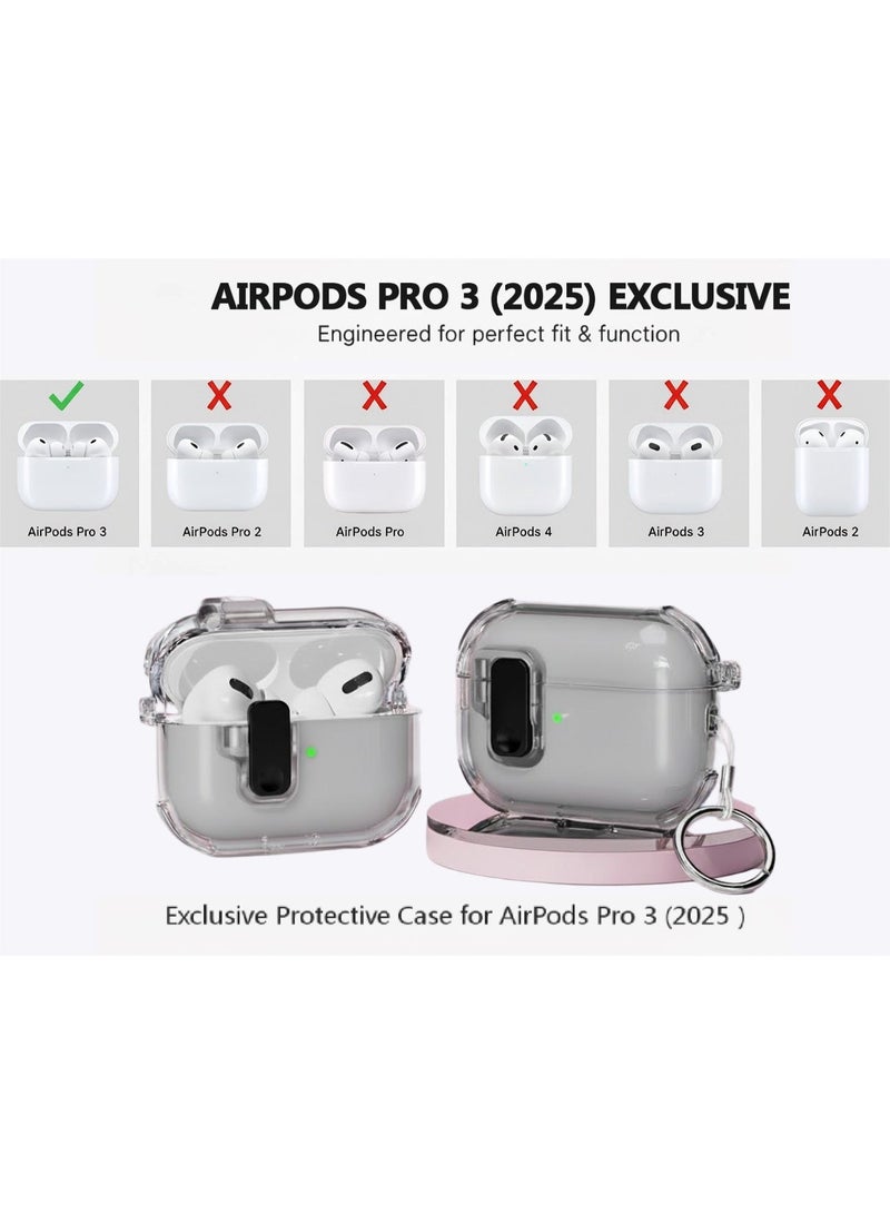 AirPods Pro 3 2025 Cover Case with Lock, Drop-proof and Shockproof Protective Case Cover with Keychain for Apple AirPods Pro 3 for Women Men, Transparent Black - Image 2