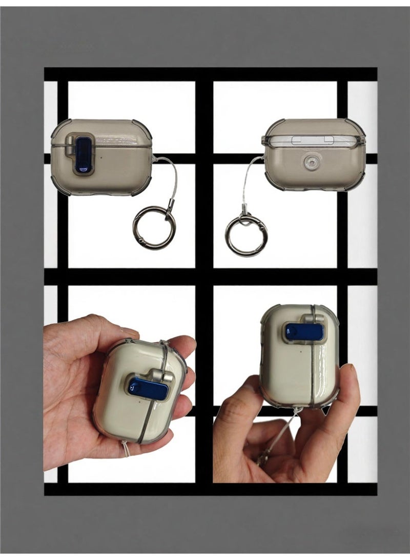 AirPods Pro 3 2025 Cover Case with Lock, Drop-proof and Shockproof Protective Case Cover with Keychain for Apple AirPods Pro 3 for Women Men, Transparent Black - Image 3