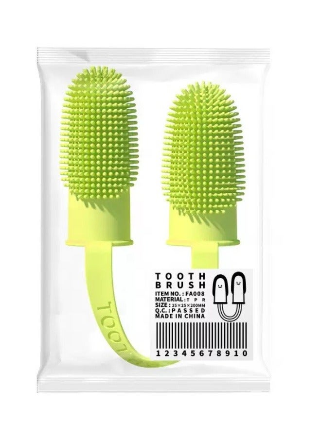 Dog Toothbrush, 360º Finger Toothbrush Kit, Cat Toothbrush with Full Surround Bristles, Dental Care for Puppies/Cats, Finger Tooth Brush(cyan-yellow）)