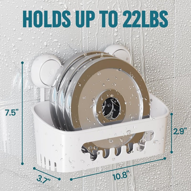 Taili Shower Caddy Suction Cup 2 Pack, Heavy Duty Bathroom Organizer, Removable Shelves for Inside Shower, Shampoo, Waterproof Suction Plastic Storage for Bathroom Accessories Holder, White - Image 3