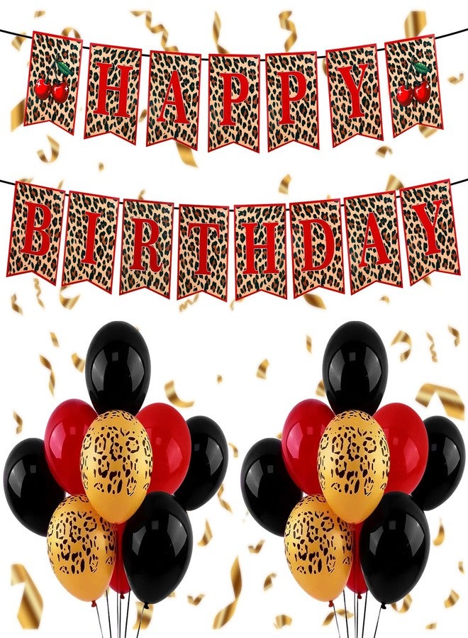 Morofme Cheetah Cherry Birthday Decorations Cheetah Print Balloons Red and Black Leopard Print Balloons Red Leopard Print Happy Birthday Banner Red Black Balloon for Girls Women Party Decorations - Image 1