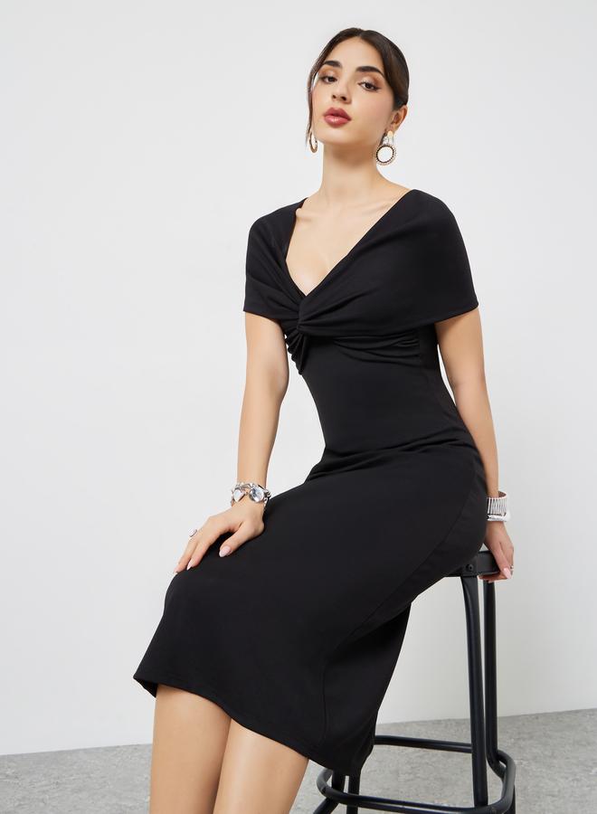 Styli Black Twist-Front Sheath Midi Dress - Image 1
