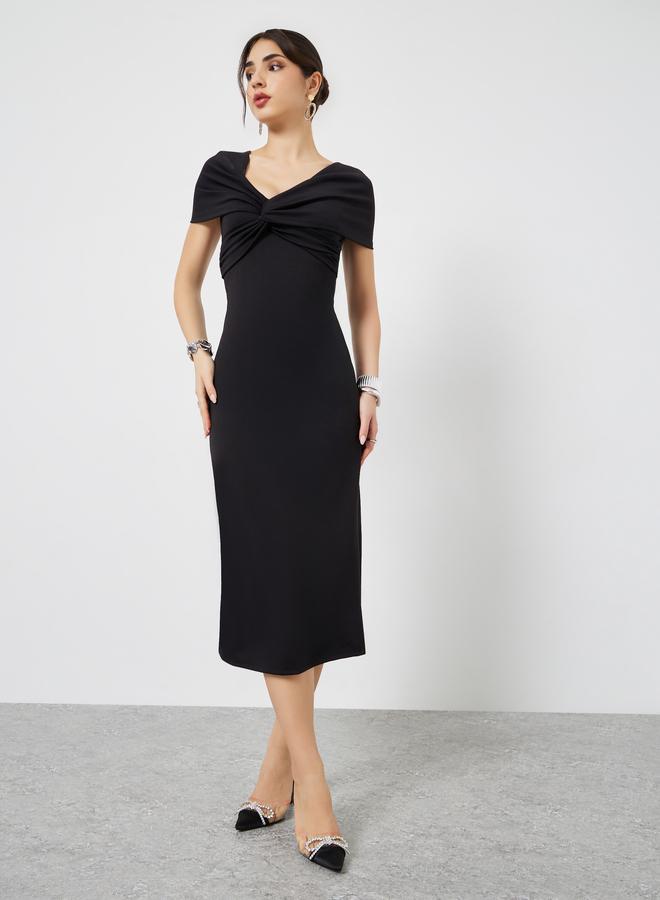 Styli Black Twist-Front Sheath Midi Dress - Image 2