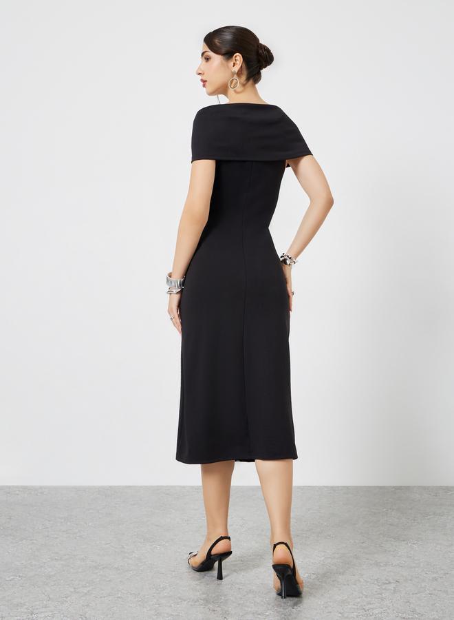 Styli Black Twist-Front Sheath Midi Dress - Image 4