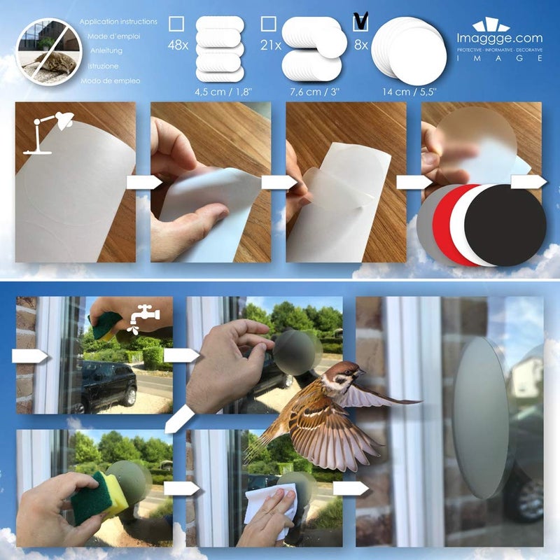Decooo.be Anti-Collision Stickers to Prevent Persons or Birds Strikes on Window Glass/Choice of Colours Available (Set of 8 Rounds - Diameter: 5.5 in) (Translucent Frosted/Dusted) - Window Decals - Image 5