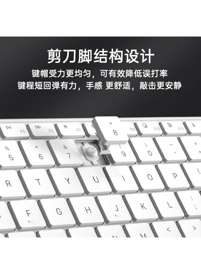 AUSDOM Asdun Wireless Bluetooth Keyboard For Business, Office, Home, Desktop, Laptop, Tablet, Ipad, Mobile Phone, Quiet, Ultra-thin, Metal Scissor Legs, Rechargeable, 110-key, White - Image 4
