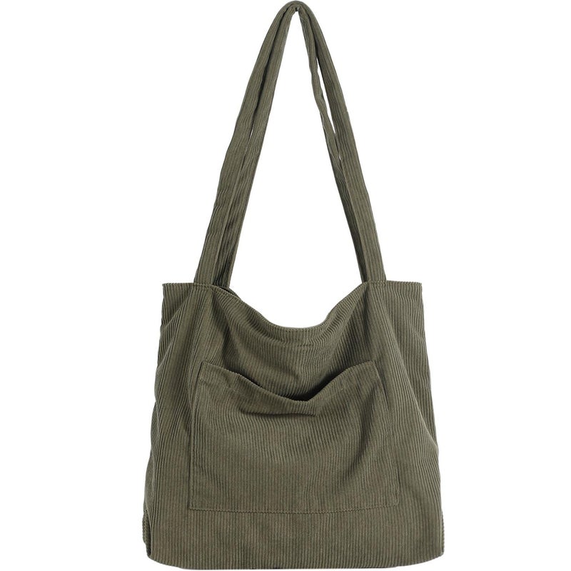 WantGor Women Corduroy Tote Bag, Large Shoulder Hobo Bags Casual Handbags Big Capacity Shopping Work Bag (Army Green) - Image 1