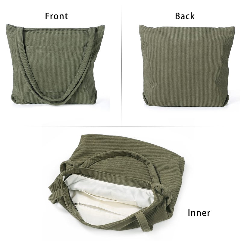 WantGor Women Corduroy Tote Bag, Large Shoulder Hobo Bags Casual Handbags Big Capacity Shopping Work Bag (Army Green) - Image 2