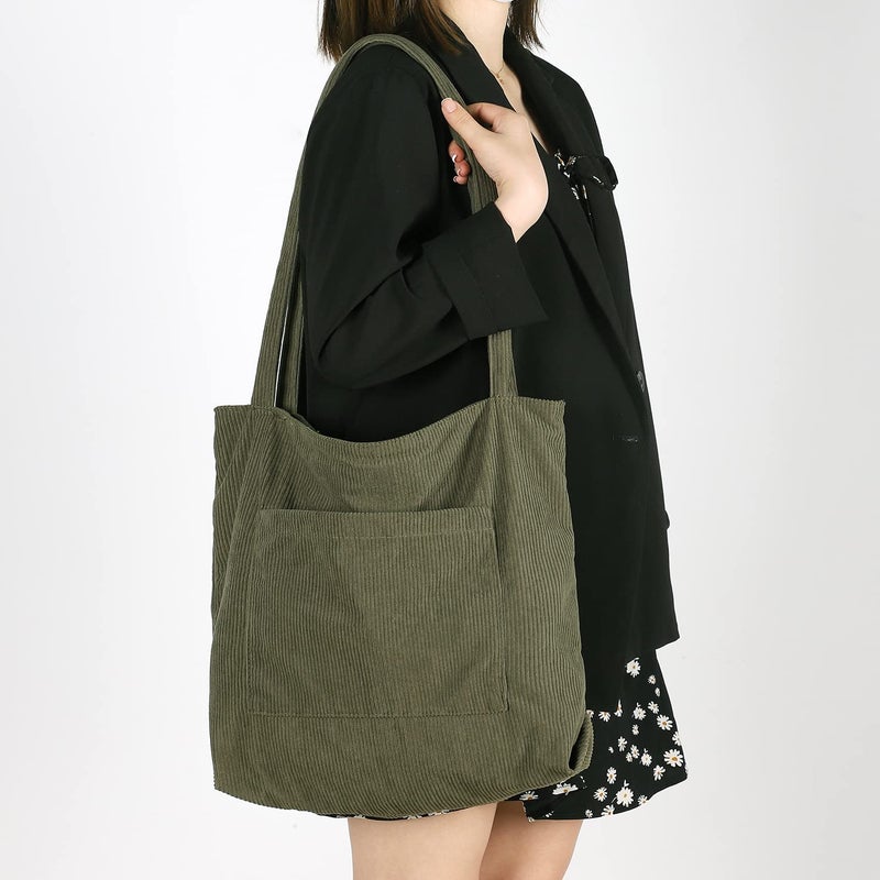 WantGor Women Corduroy Tote Bag, Large Shoulder Hobo Bags Casual Handbags Big Capacity Shopping Work Bag (Army Green) - Image 5