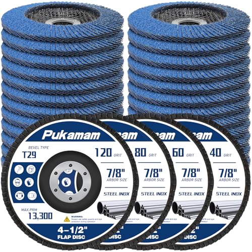 Pukamam 24 Pack of Flap Discs 4 1/2 for Angle Grinder Grit 40 60 80 120 Type 29 Zirconia Grinding Wheel for Wood Metal Sanding - Image 1