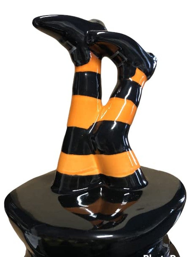 Rae Dunn Black Ceramic Halloween Canister WITCH & FAMOUS with Leg Topper 10" Tall To Topper Top Limited Edition 2022 - Image 2